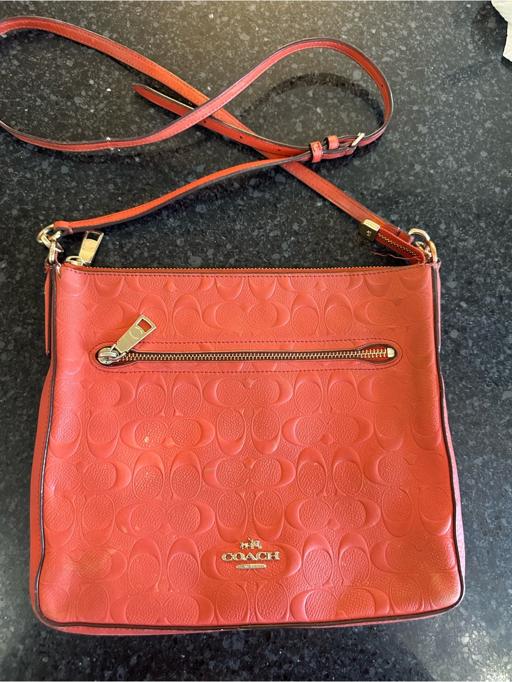Coach Embossed Leather Crossbody Bag - Orange-Red